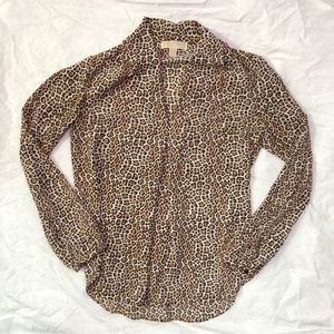 Leopard Michael Kors Long Sleeve V-Neck Blouse
